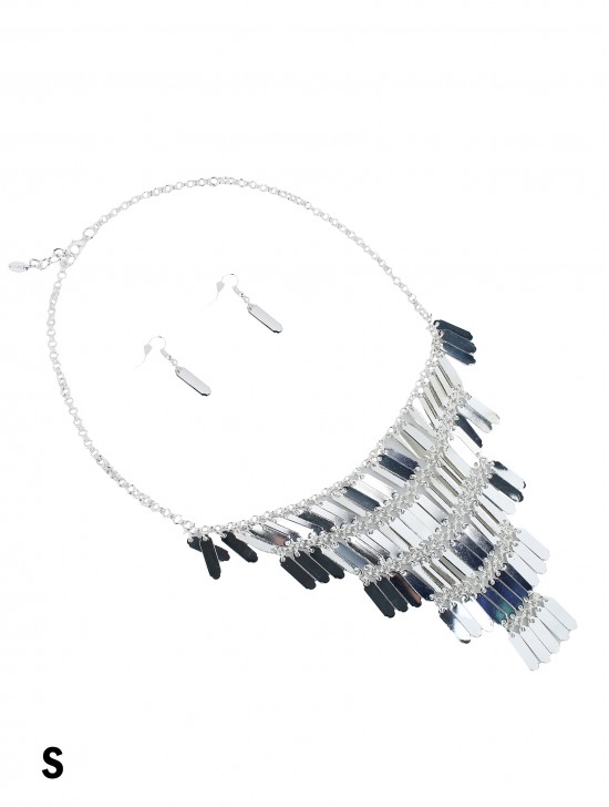 SILVER DRAPE NECKLACE EARRING SET